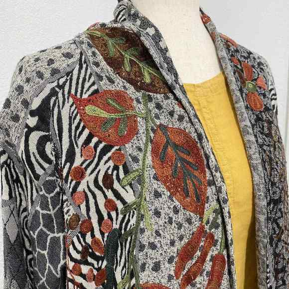 SOFT SURROUNDINGS Embroidered Animal Print Cardigan Duster Floral Open - Picture 1 of 14
